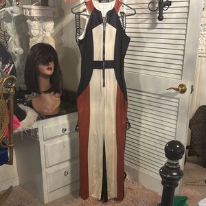 Beautiful  jumpsuit Colorblock Sleeveless Maxi Dress - Black, Cream & Rust